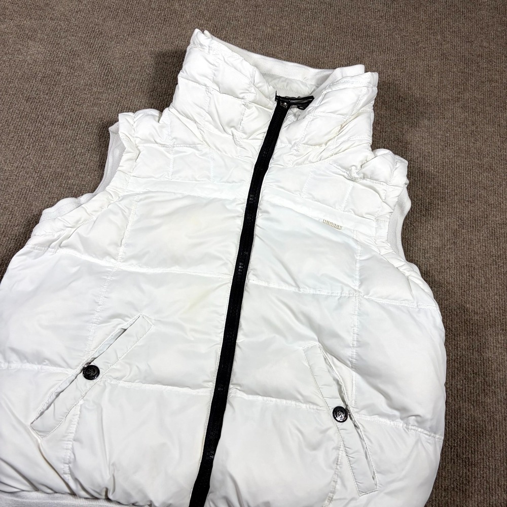 DIESEL Puffer Vest Womens Large White Nylon High Neck Full Zip Padded Casual